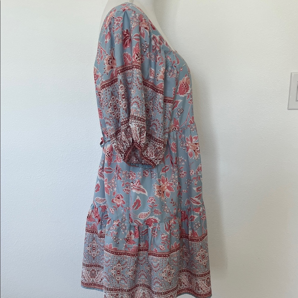 Band of the free - Floral Puff Sleeve Mini Dress in cornflower Blue and mauve - Picture 11 of 14